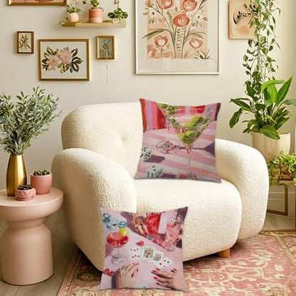 Retro Trendy Pink Cocktail Throw Pillow Covers 18x18 Set of 2 - color: Colour -Ff