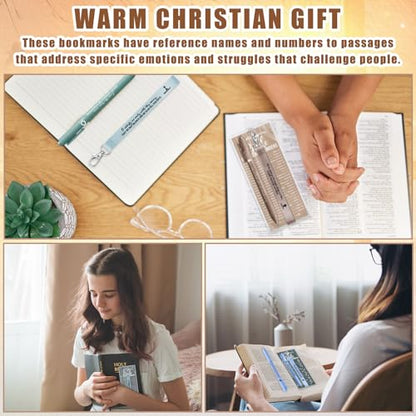 Sinload 50 Set Christian Gift Bulk Bible Emergency Numbers Bookmark with Silicone Keychains Scripture Quote Pen Religious Study Supplies for Church Bible Study Group (Boho Color) - color: Boho Color