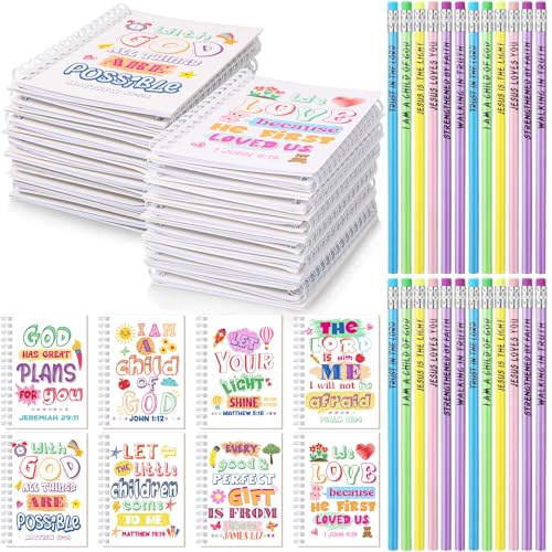Crtiin 48 Pcs Christian Notepads Pencil Set Kids School, Bible Gift White 2 - color: White, style: White Jesus 2