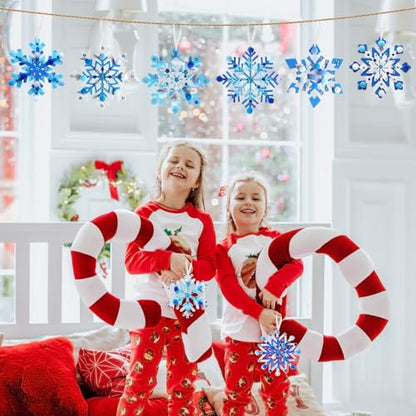 Funrous 48 Sets Snowflake Crafts Kit Winter Paper Crafts Hanging Ornaments - style: Snowflake
