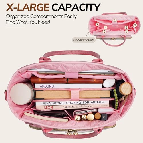 Large Bible Bag with Bible Cover Case for Women,Color-Blocking Quilted Church Tote Bag with Shoulder Strap, Christian Gifts for Women (Pink) - color: Beige/Pink