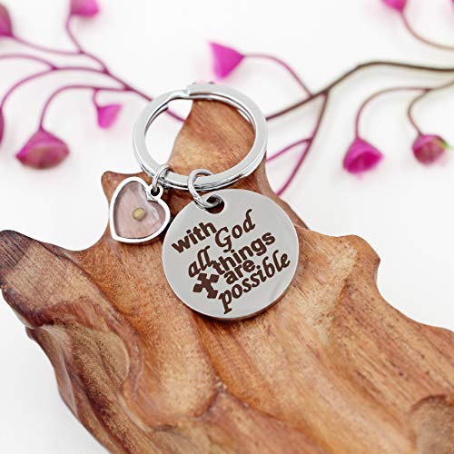Uloveido Stainless Steel Faith Cross Keychain & Jesus Loves Me Christian Keyring Mustard Seed Charms Religious Jewelry - style: With God-heart