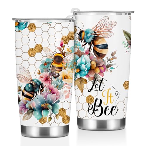 Inspirational Gifts for Women Men Bee Tumbler, Positive Bee Gifts for Coworker Boss Friends Sister Birthday Christmas, Coffee Mug Stainless Steel Vacuum Insulated Double Wall Travel Cup with Lid, 20oz - color: Bee 1156