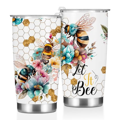 Inspirational Gifts for Women Men Bee Tumbler, Positive Bee Gifts for Coworker Boss Friends Sister Birthday Christmas, Coffee Mug Stainless Steel Vacuum Insulated Double Wall Travel Cup with Lid, 20oz - color: Bee 1156