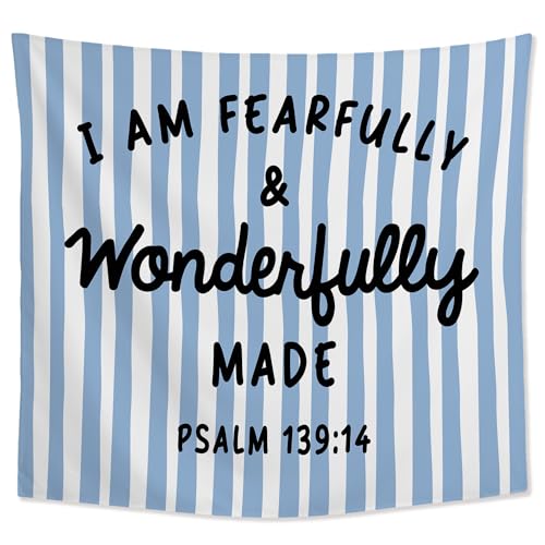 JMENGSSFL Christian Inspirational Tapestry, Bible Verse Tapestry Wall Hanging, Blue Striped I Am Fearfully and Wonderfully Made Wall Decor Hanging Tapestries for Home Bedroom Living Room, 50x60 Inch - color: color11