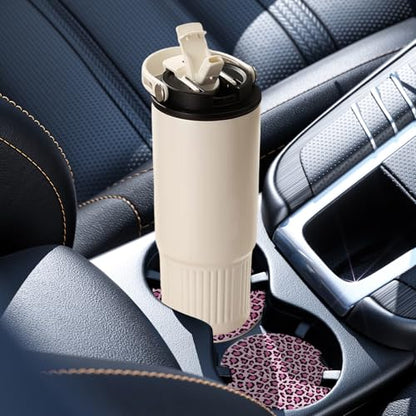 2 Pack Car Coasters for Cup Holders, Cute Car Accessories Interior (Leopard-Pink) - color: Leopard-pink