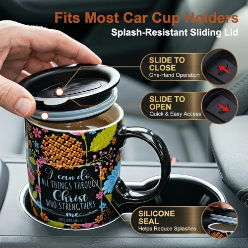 Topadorn 17oz Ceramic Travel Mug with Lid, Inspirational Coffee Mug - color: Flower