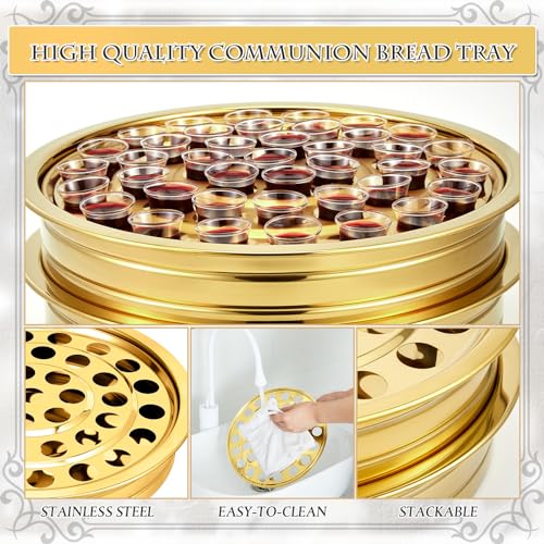 Zhehao 2 Pcs Communion Trays & Disposable Chalices Church Supplies, Gold - color: Gold