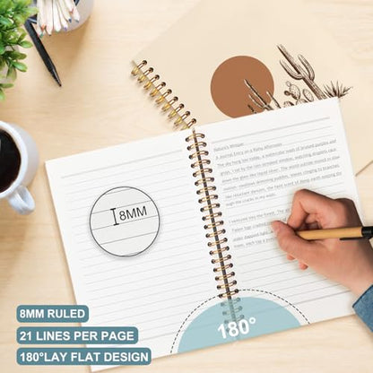 Boho Western Cactus Spiral Notebook 5.5x8.3 - color: White Boho Western Cactus