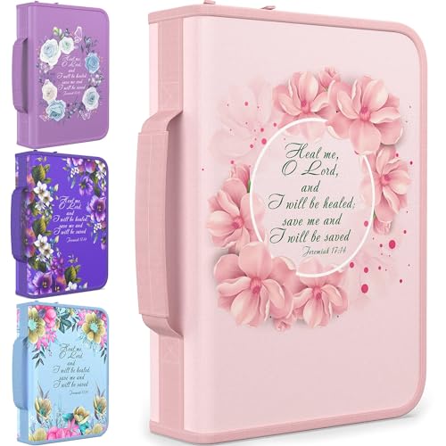 Bible Cover Case for Women - Medium Floral Bible Carrying Cases for Women - color: Pink, size: Medium