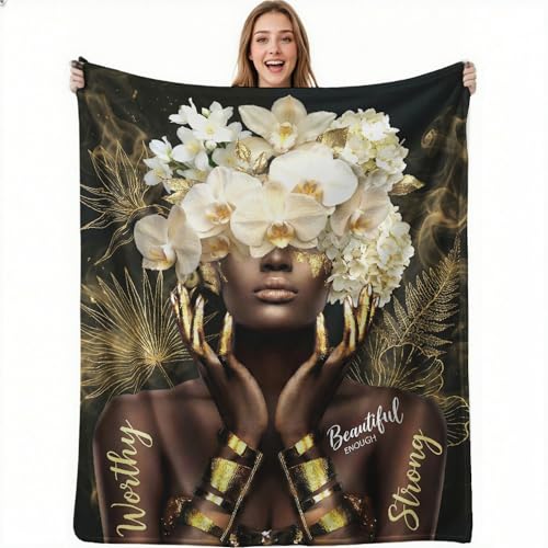 African American Black Girl Women Blanket - Christian Birthday Gifts Blanket- Inspirational Flannel Religious Spiritual Throw Blanket Home Decor 50x60inch - color: Hrmt7