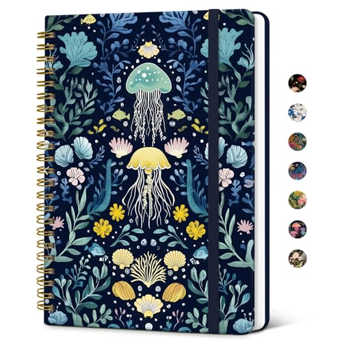 Taja Lined Spiral Journal for Women, A5 Cute Hardcover Notebook for Work - color: Y-Jellyfish Drift