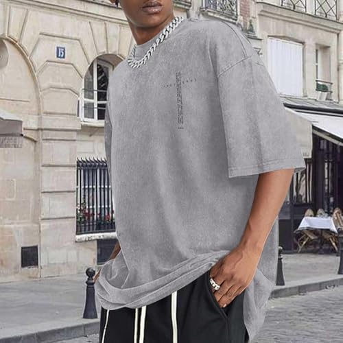 Christian Cross Shirts for Men Jesus Faith Bible Verse Religious God Tshirts Oversized Acid Wash Vintage Graphic Tee - color: Light Gray, size: X-Small