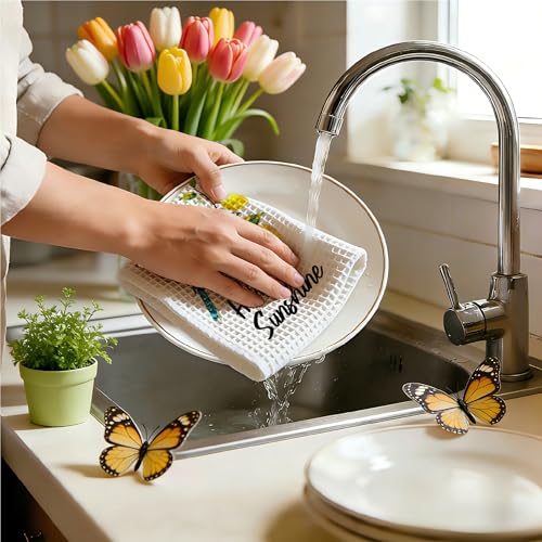 Lemon Kitchen Towels, Hello Sunshine Lemon Bird Floral Dish Towels, 14 - color: Blue Bird