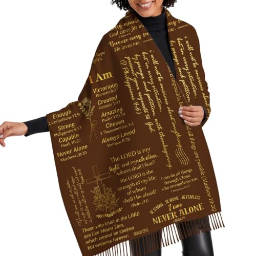 The Virgin Mary Bible Verse Shawls for Women, Catholic Christian Blanket Scarf Gifts or Mom Teacher Christmas - color: Brown Gold