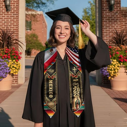 Mexico Graduation Sash, Cross Graduate Stole, Class Of 2026, Mexican Stole - color: Ds 03