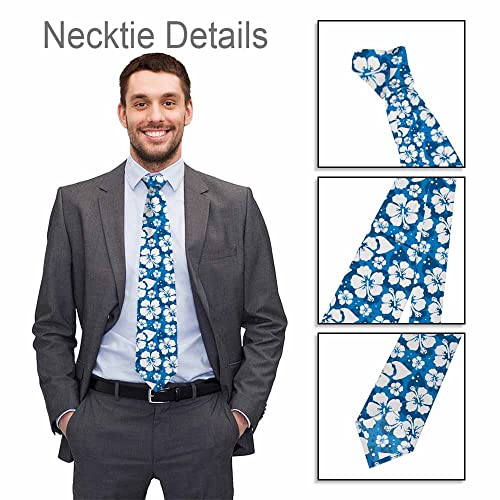 Men's Ties Novelty Tie Necktie for Men Teen Boys Multicolor Tie Party Holiday Thanksgiving Christmas - color: Hibiscus Flowers Blue