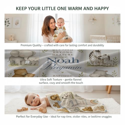 Personalized Noahs Ark Baby Blanket, Custom Baptism Baby Blanket - color: Beige #1