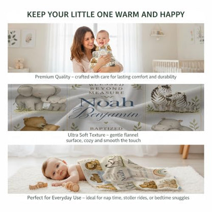 Personalized Noahs Ark Baby Blanket, Custom Baptism Baby Blanket - color: Beige #1