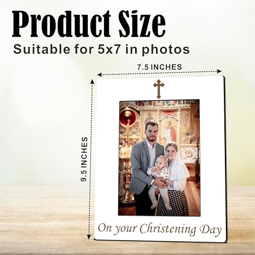 New Baby Wooden Frame Suitable For 5x7 Inch Photo - On Our Christening Day - Modern Farmhouse Home Tabletop Shelf Display Picture Frame - Baptism Newborn Baby Keepsake Gift - A15