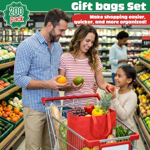 Windyun Reusable Grocery Bags Non Woven with Handles - color: Red Green