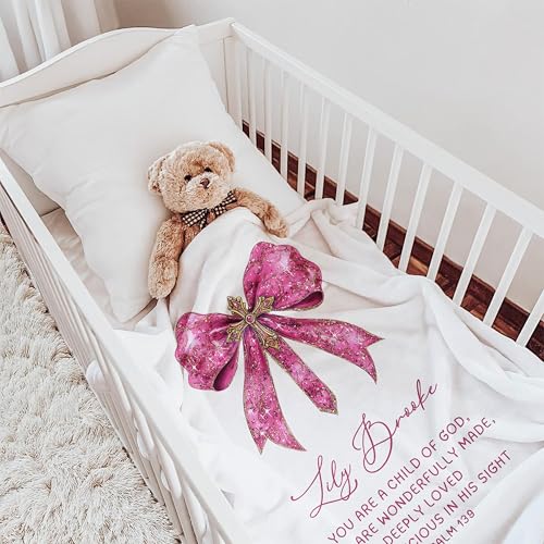 Baptism Blanket for Girl, Dedication Comforter Personalized for Goddaughter, Scripture Throw with Blessing, Communion Coverlet, Christian Baby Girl Blankets, Catholic Present - color: #Ver14