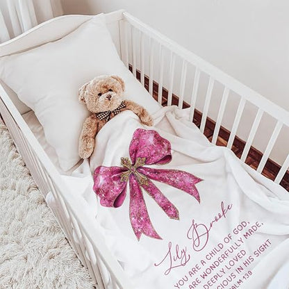 Baptism Blanket for Girl, Dedication Comforter Personalized for Goddaughter, Scripture Throw with Blessing, Communion Coverlet, Christian Baby Girl Blankets, Catholic Present - color: #Ver14