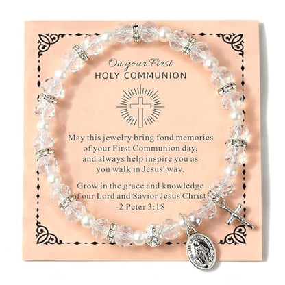 Women Stretch Rosary Bracelet Beaded Crucifix & Miraculous Medal - color: HOLY1