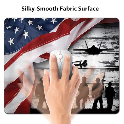 Patriotic Military Silhouettes Mouse Pad, US Waving Pride Flag Desk Mat - color: Custom Designs Art 031