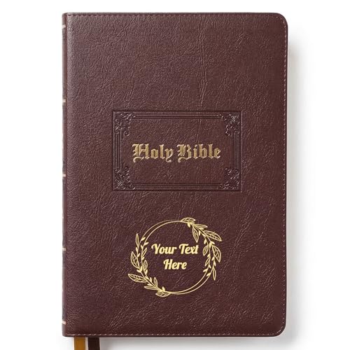 Personalized Vintage KJV Bible with Custom Text and Design, Brown, King James Version, Red Letter Edition, Large Comfort Print, Faux Leather Christian Gift for Baptism, Graduation, Birthday - color: Brown