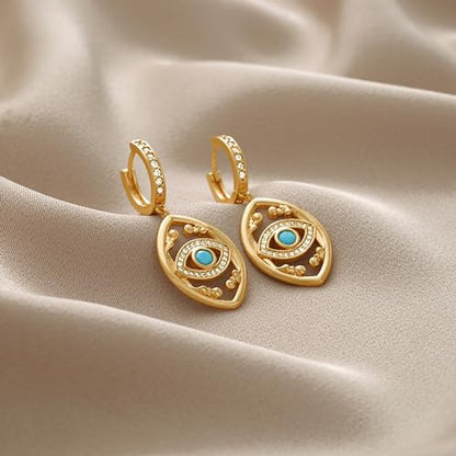 VACRONA Gold Heart Hoop Earrings Huggie Earrings for Women 14k Gold Plated Small Hoops Earrings - color: Exquisite Evil Eye-Gold