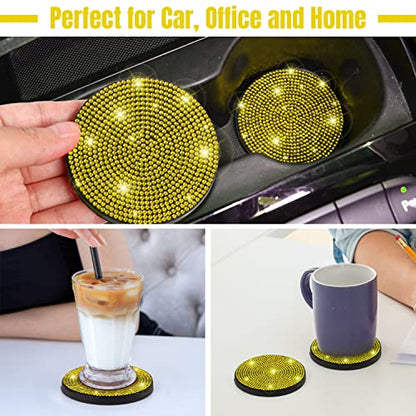 ToBeQueen Yellow Car Cup Holder Coaster, 4 Pack Crystal Rhinestone Bling Coaster Universal 2.75 Inch Anti-Slip Shockproof Car Cup Mat Auto Interior Accessories for Women Girl, Yellow - color: F-yellow