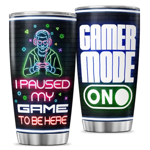 Mode On Insulated Stainless Steel Tumbler, Funny Gaming Cup for Men Boys Teenagers, I Paused My Game to Be Here 20oz Travel Mug for Coffee Water Juice Gift - color: Gamer Life J3