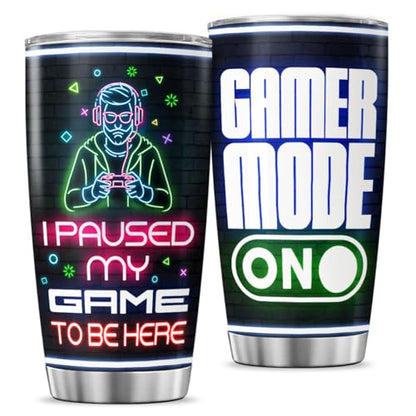 Mode On Insulated Stainless Steel Tumbler, Funny Gaming Cup for Men Boys Teenagers, I Paused My Game to Be Here 20oz Travel Mug for Coffee Water Juice Gift - color: Gamer Life J3
