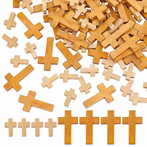 SUNNYCLUE 100Pcs 2 Styles Easter Wooden Crosses Bulk Wood Cross Charm Natural Wood Crosses Beads Cross Charms for Crafts Party Men Women DIY Bracelet Necklace Earrings Jewelry Making Accessories - color: 100pcs 2 Colors 22x14mm/ 42x24.5mm