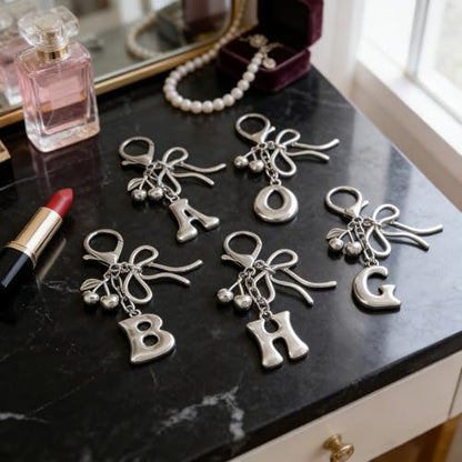 Snycler Bubble Initial Keychain Bag Charms for Women, A-Z Letter Keychain - color: Sliver Cherry Bow-style