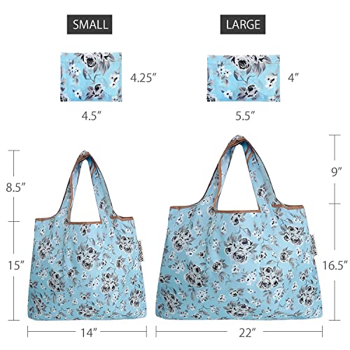 allydrew Large Foldable Tote Nylon Reusable Grocery Bags - color: Set of 2, Gray Floral, size: Large & Small (Set of 2)