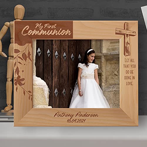 My First Communion Personalized Wooden Frame-10" x 8" Brown Horizontal - size: 8" x 10", style: Horizontal