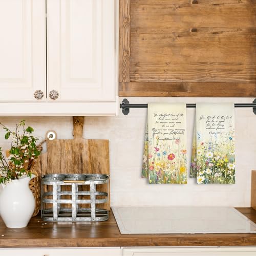 ArtisaEura Christian Wildflower Kitchen Towels, Religious Bible Verse Scripture Dish Tea Hand Towels for Kitchen Bathroom Decor, Christian Gifts for Women, 16x24 Inch Set of 2 - color: Lamentations 3:23 - Wild Flower