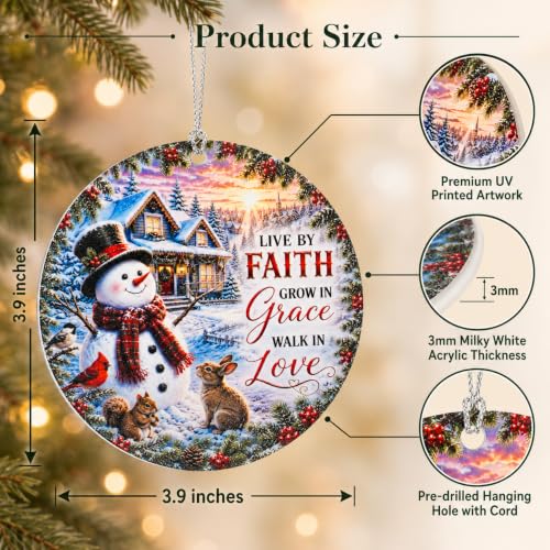 Christian Christmas Ornaments 2026, Inspirational Snowman Ornament with Live by Faith Grow in Grace Walk in Love Quote, Faith Based Christmas Ornaments, Religious Gifts for Women, Men - color: Faith Ornament