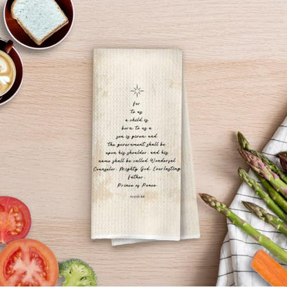 Christian Christmas Kitchen Towels - Bible Verse Waffle Decorative Dish Towels, Religious Scripture Hand Towel, Christmas Tree Tea Towel, Isaiah 9:6, 16x24 Inches - color: Christian- 11