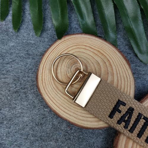 FAITH OVER FEAR embroidered keychain, Christian Gifts, Religious Gifts, Thanksgiving Gift - color: Camel Beige - Gold