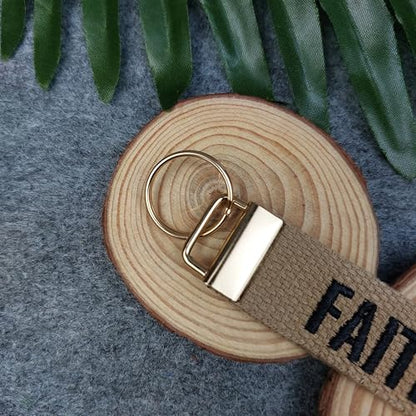 FAITH OVER FEAR embroidered keychain, Christian Gifts, Religious Gifts, Thanksgiving Gift - color: Camel Beige - Gold