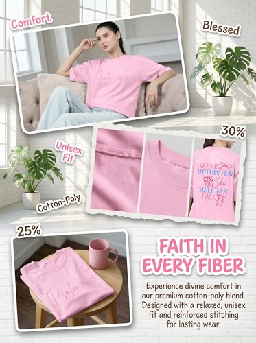 God is Within Her Jesus Oversized Shirts for Women Christian T-Shirt Religious Tee Bible Verse Inspirational Tops - color: Pink, size: XX-Large