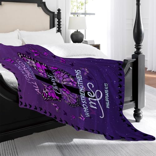 CIUGOIG Christian Gifts for Women - I Can Do All Things Christ Blanket 50"x60" - Inspirational Religious Birthday Catholic Spiritual Gifts Faith Based Gift - Purple Christian Throw, Butterfly - color: Christian-purple, size: 50"x60"