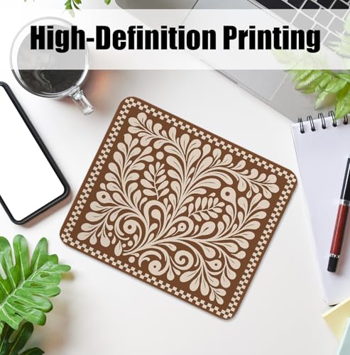 Boho Floral Mexican Mouse Pad for Desk, Abstract Flower Neutral Checkered Mousepads with Anti-Slip Rubber Base for Computer Laptop Home Office Desk Accessories, 9.5x7.9 Inch - color: Square mouse pad-Bohemian flowers