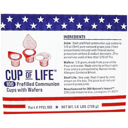 100 Prefilled Communion Cups with Premium Red Grape Juice and Wafers by Cup of Life – Fresh, Convenient, and Ready to Serve