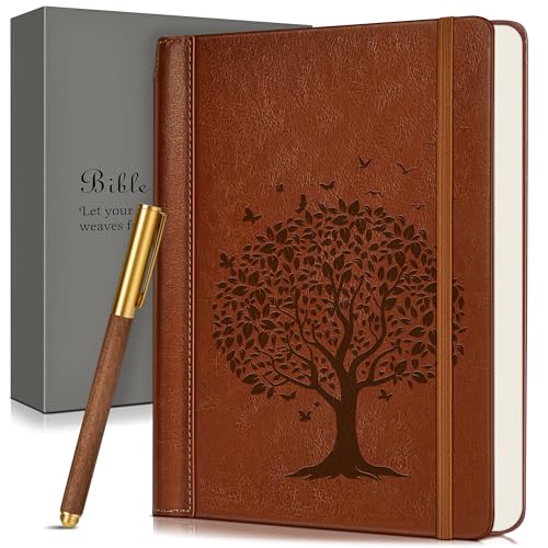 Leather Christian Bible Journal for Men Women, Undated Prayer Journal for Scripture Study & Daily Devotional, Church Notes Notebook, Spiritual Faith Gift for Pastor, Graduation, Baptism (Tree of Life) - color: Tree of life