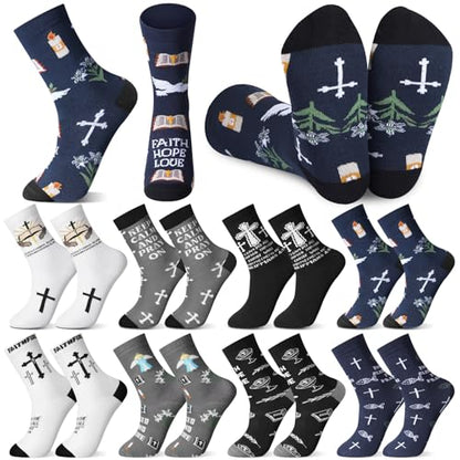8 Pairs Christian Socks for Men Pastor Church Religious Gifts