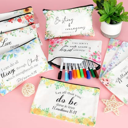 30Pcs Christian Makeup Bag Christian Gifts for Women Inspirational Bible Verse Flower Cosmetic Bags Religious Gifts Motivational Travel Toiletry Pouch for Women Mother’s Day - style: Bible Floral